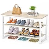 HOMIDEC Schuhregal mit 3 Ebenen, Schuhbank mit Holzplatte, Schuhregal mit...