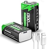 9V Wiederaufladbare Akku, 1300mAh Lithium-ionen Block Batterien mit...