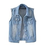 HUIFUAO Ärmellose Denim-Jacken für Damen, Übergröße, Jeans-Weste,...