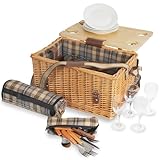 CampFeuer Picknickkorb 4 Personen mit Geschirr-Set und Serviertisch |...