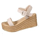 Wedges Damen Plateau Schwarze Sandalen Breite Füße Modische T Förmige...