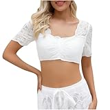 UHouse Dirndl Bluse Damen Weiß Spitze Dirndlbluse 2025 Sexye Trachtenbluse...