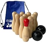 JacMok Bowling Set -Kegelspiel aus Holz - Dosenwerfen Bowling Spiel Outdoor...