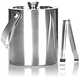 com-four® EIS-Eimer aus Edelstahl - Eiswürfel-Behälter doppelwandig mit...