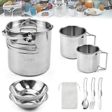 REFORUNG 9-Teiliges Camping Kochgeschirr Set 1.2L Camping Kochen Teekessel...