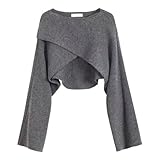 Damen Unregelmäßiger Kurzer Strickpullover Solide Langarm Verdickte...