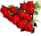 DERAYEE 12 Stück rote Künstliche Rosen, 30CM Realistische Kunstblumen...