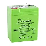 U-Power AGM Batterie 6V 4.5Ah, VRLA Bleiakku wartungsfrei, wiederaufladbar,...