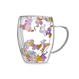 Billowvolve Trockene Blume Doppelwand Glas Kaffeetasse Teetasse Kristall...