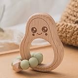 Avocado Beißring für Baby Natur Holz mint-grün - Kauspielzeug &...