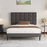 Yocreat Polsterbett 90x200cm Einzelbett, Bettrahmen mit Kopfteil und...