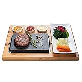 Beefstone Lavastein Steak-Brett Hot Stone Steingrill Set aus Bambusbrett...