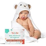 Beybe Babyhandtuch mit Kapuze Baumwolle 90x90cm | Kapuzenhandtuch Baby Bär...