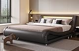 SHA CERLIN Wellenartiges Curve Deluxe gepolstertes modernes Bettgestell mit...