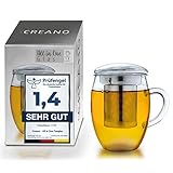 Creano Teeglas all in one 400ml, Große Teetasse mit Edelstahlsieb und...