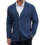 Herren-Strickjacke mit Schalkragen, Zopfstrick, Schalkragen, schmale...
