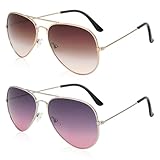 SAIIURV 2 Paar Pilotenbrille mit getönten Gläsern, Retro Sonnenbrille...