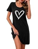 Demegimi Nachthemd Damen Kurzarm Schlafshirt Baumwolle Kurz Herzen...