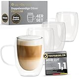 Lemontree 4er Set Latte Macchiato Gläser 350ml - 180 Grad...