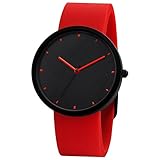 Comtex Damen Armbanduhr Schwarz Analog Quarz mit Rotes Silikon Armband...