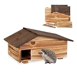 Relaxdays Igelhaus, Holz, Igelhotel mit Boden, 2 Kammern, Winterquartier...