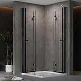 AQUENITH Duschkabine Eckeinstieg Schwarz 80x90cm Doppel Duschtür Falttür...
