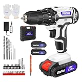 21V Akkuschrauber Set, Weiß Akku bohrschrauber mit 2x Akkus 1,5Ah und...