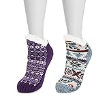 2 Paar Damen Weihnachten Fuzzy Slipper Socken Sherpa gefüttert mit...