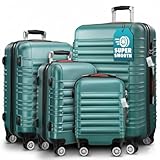 LOKLNEYK 4-Teiliges Hartschalenkoffer Set in Grün mit 360° Rollen, ABS...