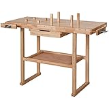 tectake® Werkbank Holz, Werkbank mit Schraubstock, Hobelbank, Arbeitstisch...
