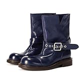 Lutalica W Damen Vintage Herbst-Winter Runde Zehe Silber Gürtelschnalle...