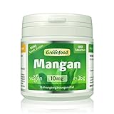Greenfood Mangan, 10 mg, hochdosiert, 180 Tabletten, vegan - für Knochen...