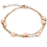 Rosegold Herzen Damen Armband Layered Armband mit Herz Anhängern Doppelt...