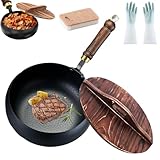 Japanische Eisenpfanne, Japanese Iron Pan with Wooden Lid,24 cm/28...
