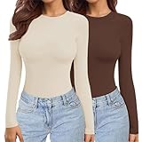 Ekouaer Damen 2 Pack Langarmshirts Rundhals Unterhemd Layer Tee Warm Thermo...