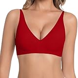 Damen BH Tiefem V-Ausschnitt Nahtloser BH Ohne Bügel Push Up BHS Bralette...