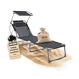 BigDean Sonnenliege klappbar mit Kopfkissen & Dach extra hoch dunkelgrau...