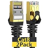 Dacrown Cat-8-Ethernet-Kabel, 1,8 m, 2 Stück, geschirmt, für Innen- und...
