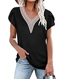 PLOKNRD Damen T-Shirt Elegant Spitze V-Ausschnitt Oberteile Blütenblatt...