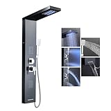 Duschpaneel Schwarz, KEOKBON LED Duschpaneel Edelstahl mit Armatur 5...