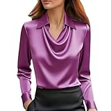 Satin Oberteil Damen Seidenbluse V-Ausschnitt Hemden Elegant Business Bluse...