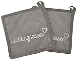 MC-Trend 2er SET Topflappen Lieblingsessen mit Schriftzug 20 cm in grau aus...