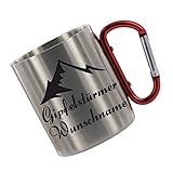 CreaLuxe Edelstahltasse mit Karabiner - Gipfelstürmer (Wunsch Name) -...