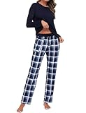 Uniexcosm Schlafanzug Damen Baumwolle Pyjama Set Lang Zweiteiliger...