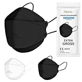 TubeRoo FFP2 Maske großer Kopf Schwarz Fischform 5 Stück Masken, CE...