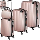tectake 4-teilige Reisekoffer - Kofferset mit abnehmbaren Rollen 360°,...