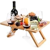 YOUEON Tragbarer Wein Picknick Tisch mit 5 Weingläser Halter, Faltbarer...