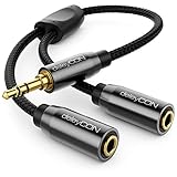 deleyCON 0,20m Audio Klinken Y Splitter Kabel - AUX - hochwertiger Nylon...