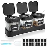 MOAMUN Gewürzdose aus Glas, transparent, quadratisch, mit Tablett, Deckel,...