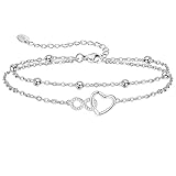 Jbniuay Fußkettchen für Damen 925 Sterling Silber - Infinity Herz...